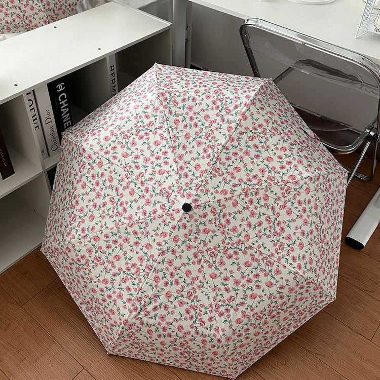 Dame sammenleggbare paraply med blomsterdesign og praktisk oppbevaringssystem Luvikno