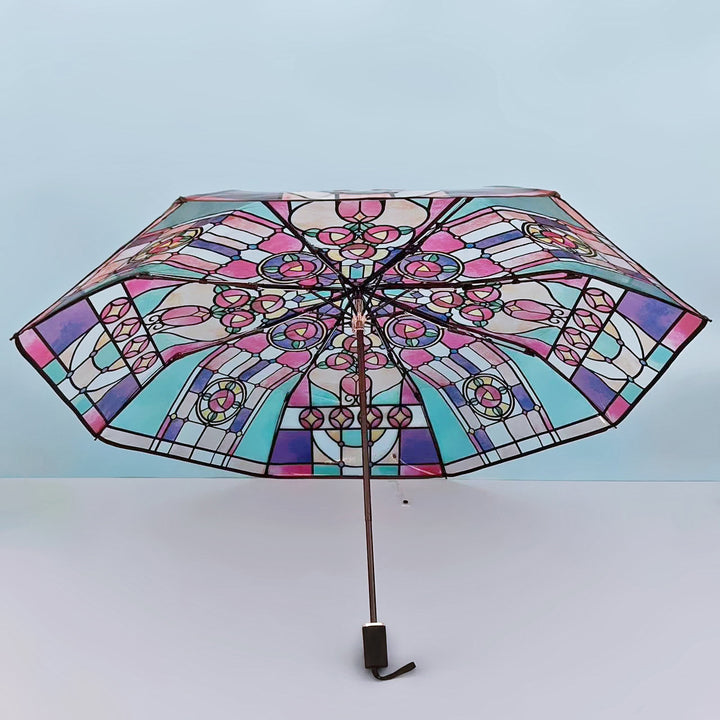 Damer Sammenleggbart paraply med kunstnerisk glassvindu-motiv Luvikno