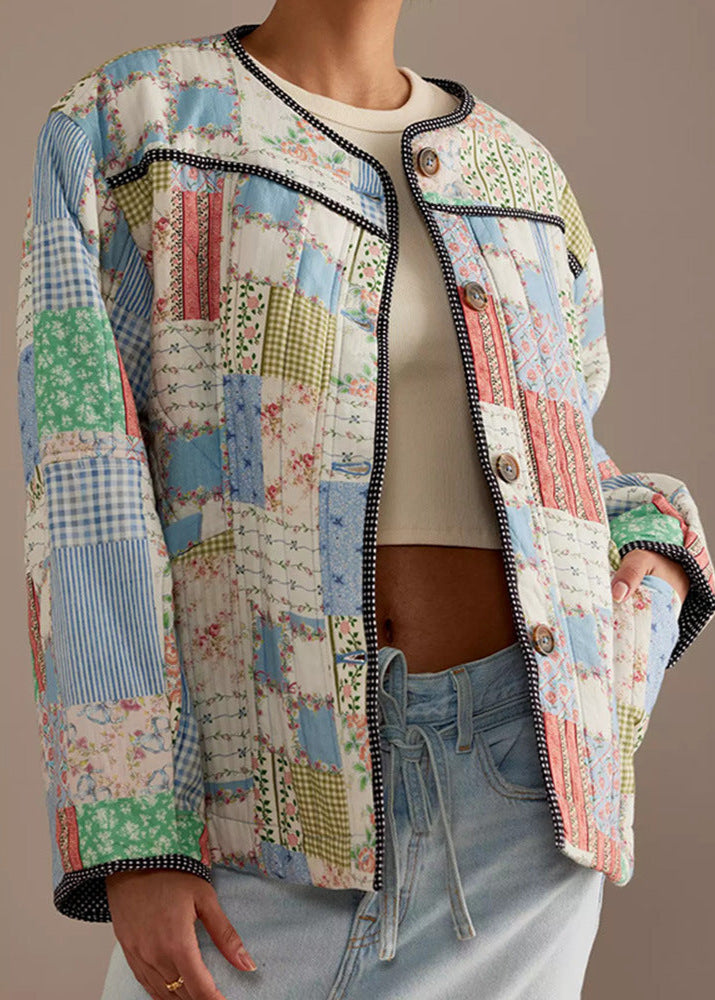 Luvik | Patchwork - Bomullsfôret jakke med rund hals