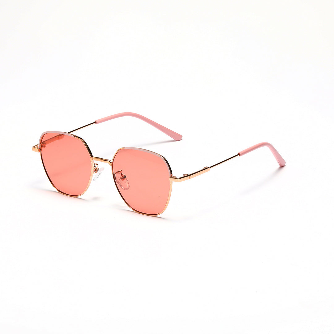Dame moteriktig solbrille med smal metallramme og blå linser Luvikno