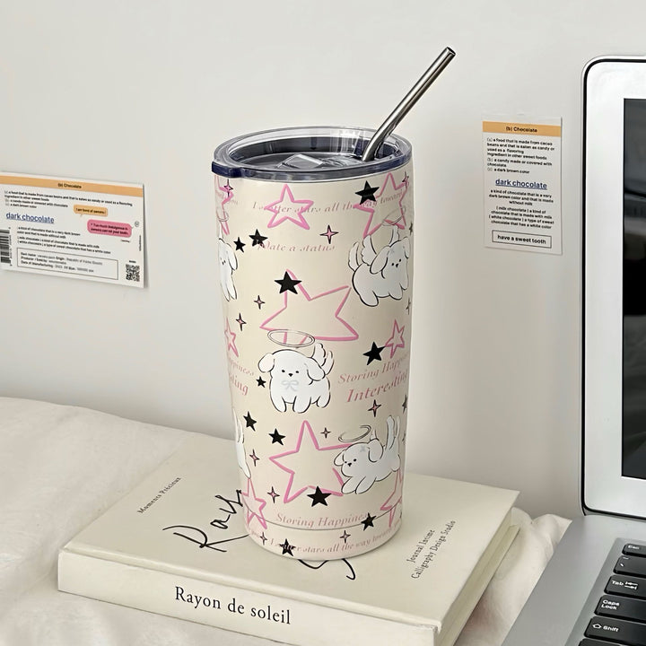 Damen Isoliertrinkbecher mit sicherem Silikondeckel und lustigem Hunde-Design Luvikno