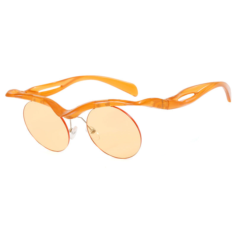 Damer futuristisk solbrille med buet ramme og polariserte linser Luvikno