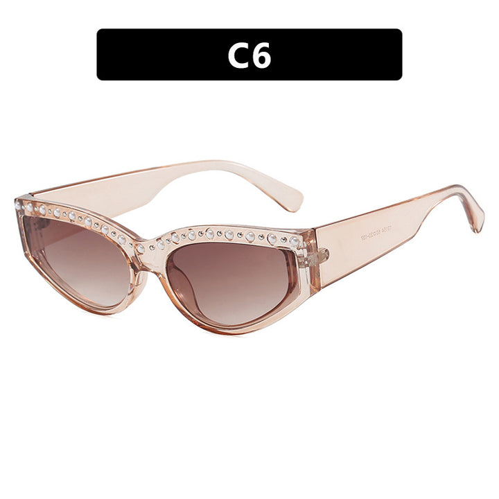 Dame Cat-Eye solbriller med glitrende rhinestones og dyremønster Luvikno