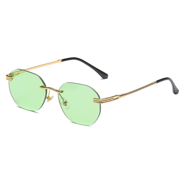 Dame moteriktig geometrisk solbrille med dekorativ metallegering Luvikno