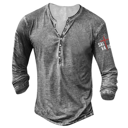 Miesten pitkähihaine rento paita nappilistalla Luvik