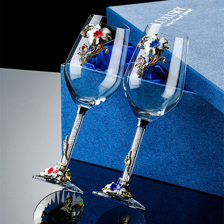 Metallic Blomst Krystall Vin Glass med Dekanter Koffert Sett | Luvikno