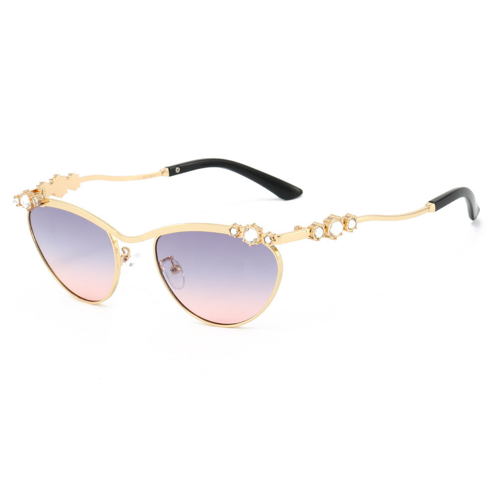 Dame Cat-Eye Solbriller med glitrende steindekor Luvikno