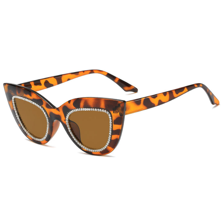 Dame Cat-Eye solbriller med glitrende aksenter Luvikno