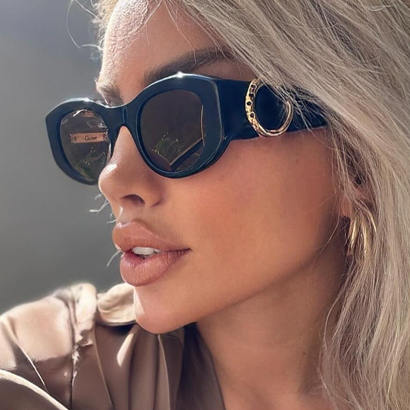 Dame elegant Cat-Eye solbriller med gulldetaljer Luvikno