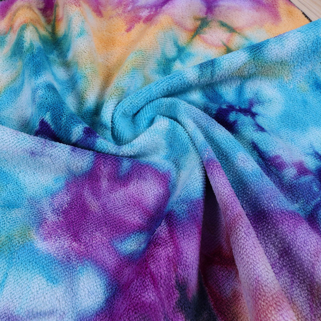 Dame Fleece-Poncho med hette og fargerikt tie-dye-design Luvikno