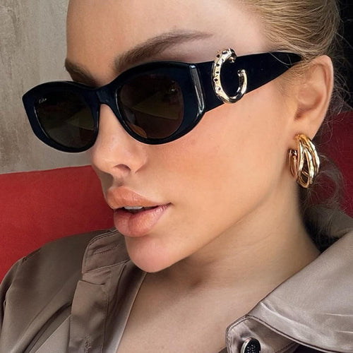 Dame elegant Cat-Eye solbriller med gulldetaljer Luvikno