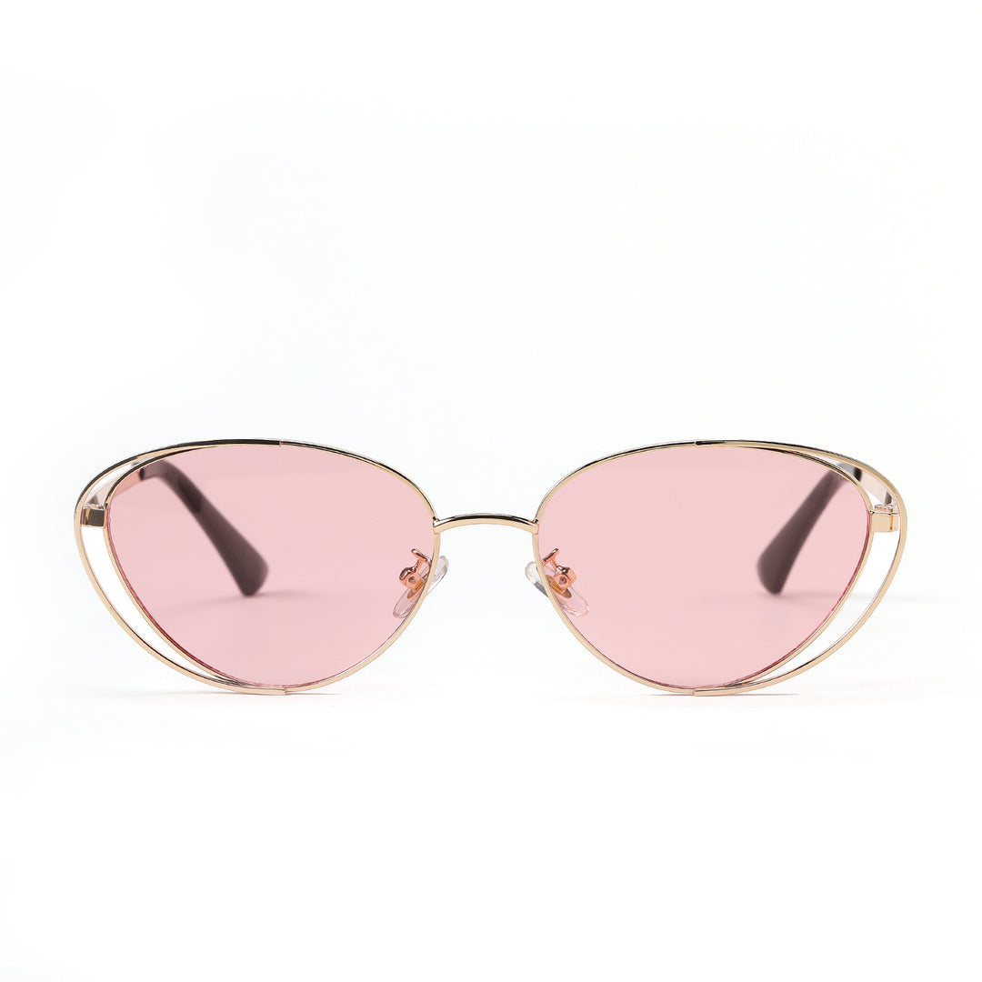 Dame geometrisk solbrille med rødt glass og elegant metallramme Luvikno