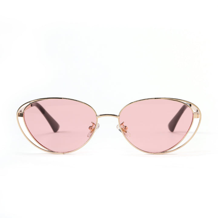 Dame geometrisk solbrille med rødt glass og elegant metallramme Luvikno