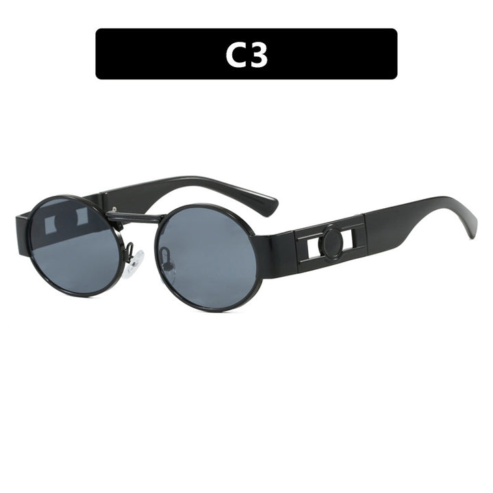 Dame rund solbrille med moderne metallramme og UV-beskyttelse Luvikno