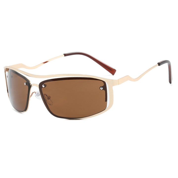 Damer futuristisk solbrille med elegant metallramme og høye transparente glass Luvikno