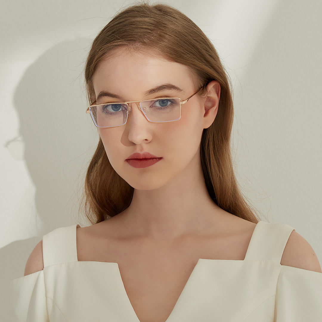 Dame elegant firkantet solbrille med smal metallramme og UV-beskyttelse Luvikno