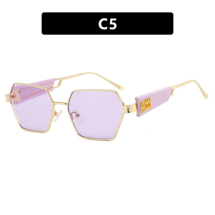 Dame heksagonal solbrille med elegant metallramme og beskyttende glass Luvikno
