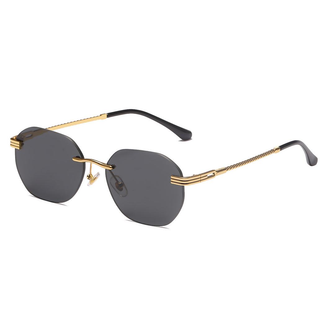 Dame moteriktig geometrisk solbrille med dekorativ metallegering Luvikno