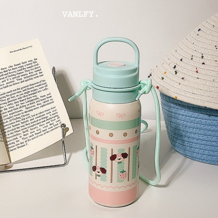 Damen Isoliertrinkflasche mit durchgehendem Tierdesign und Trageriemen Luvikno