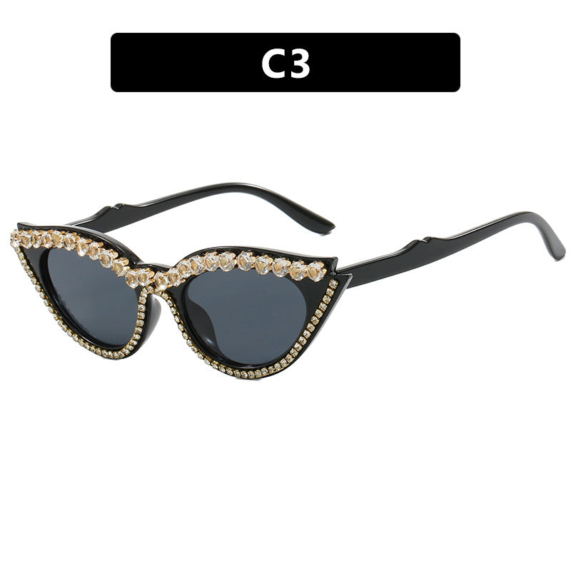 Dame Cat-Eye solbriller med glitrende strass Luvikno