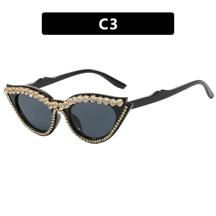 Dame Cat-Eye solbriller med glitrende strass Luvikno