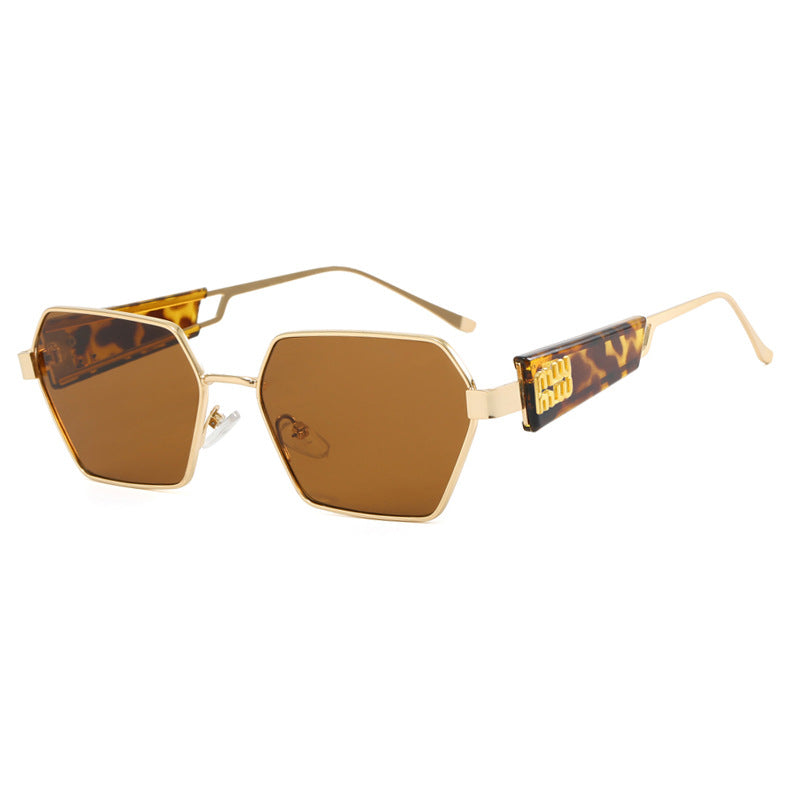 Dame heksagonal solbrille med elegant metallramme og beskyttende glass Luvikno