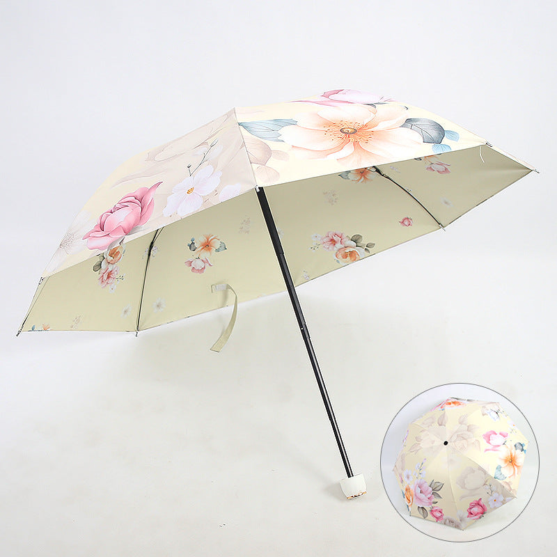 Kvinnes elegant sammenleggbare paraply med blomsterdesign Luvikno