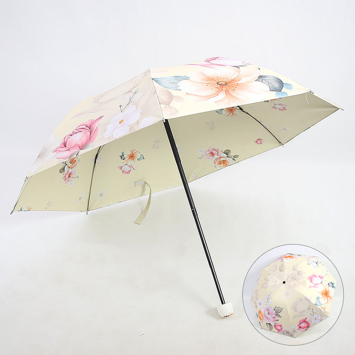 Kvinnes elegant sammenleggbare paraply med blomsterdesign Luvikno