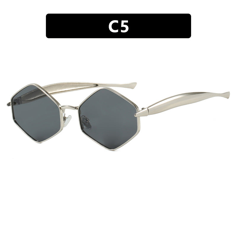 Dame hexagonal solbrille med elegant metallramme og UV-beskyttelse Luvikno