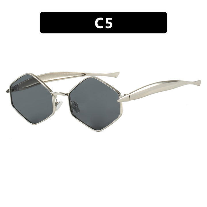 Dame hexagonal solbrille med elegant metallramme og UV-beskyttelse Luvikno