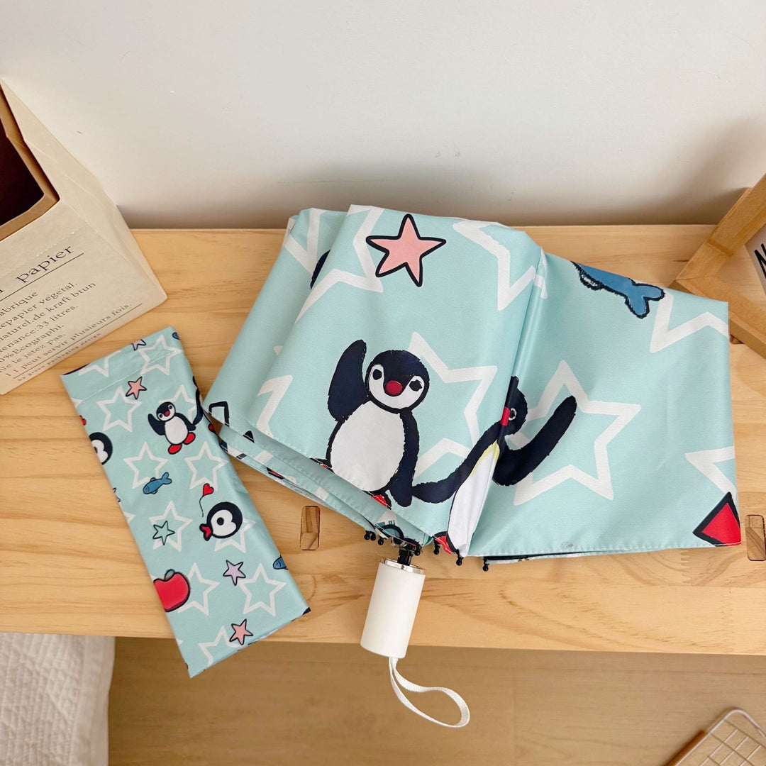 Dame sammenleggbar paraply med leken pingvin-design Luvikno