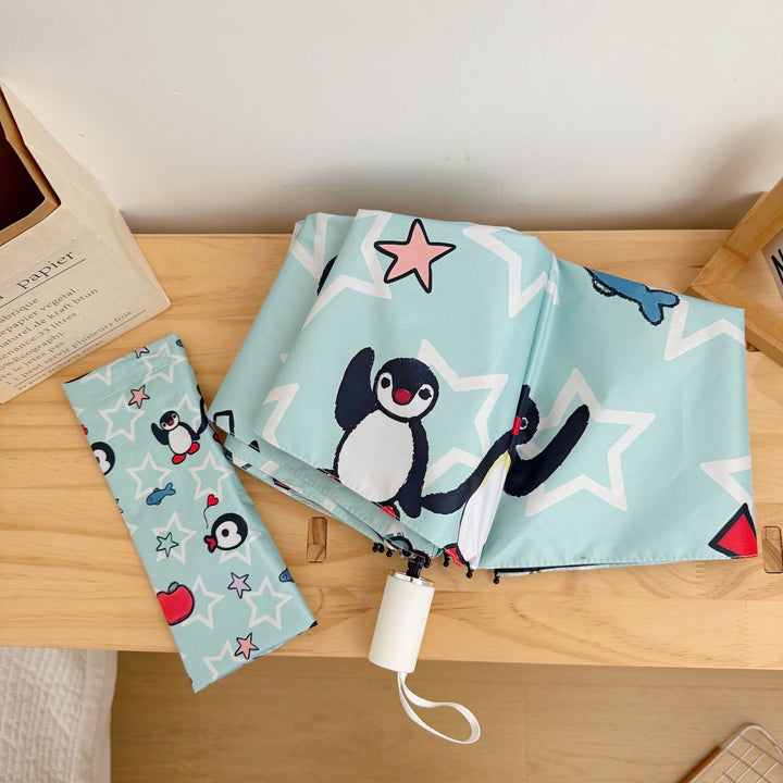 Dame sammenleggbar paraply med leken pingvin-design Luvikno
