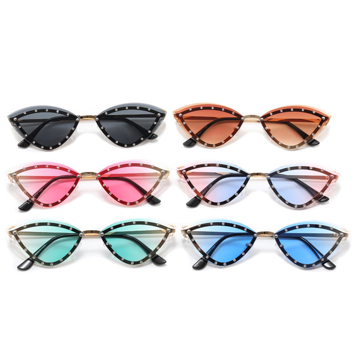 Dame Cat-Eye solbriller med glitter-detaljer Luvikno