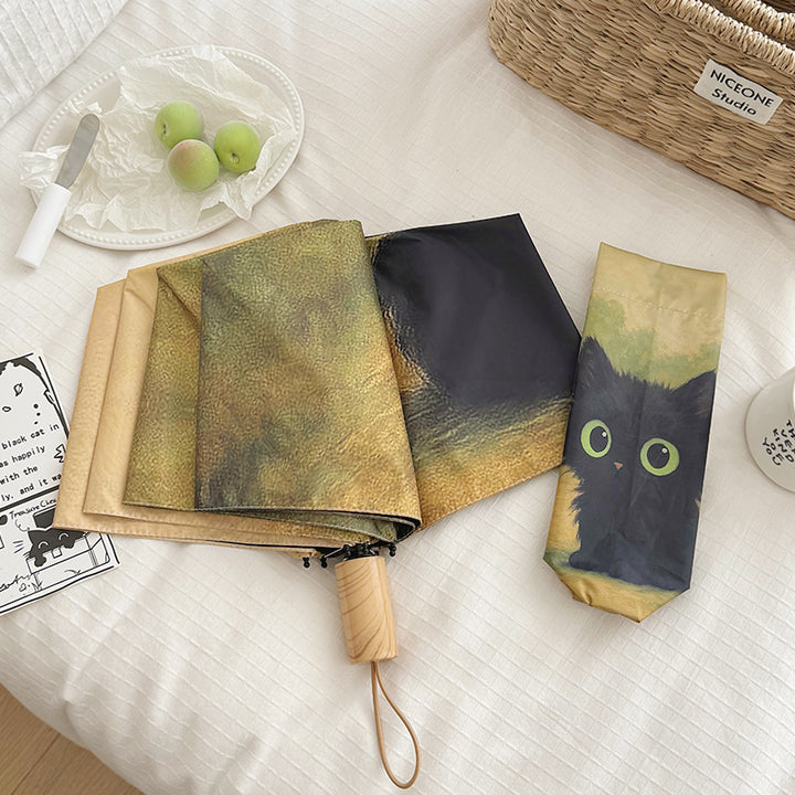 Dame foldere paraply med kreativt kattemotiv Luvikno