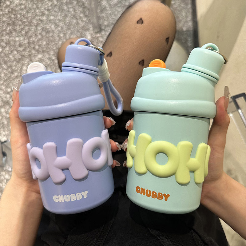 Damen isolierte Wasserflasche mit ergonomischem Tragegriff und fröhlichem Motiv Luvikno