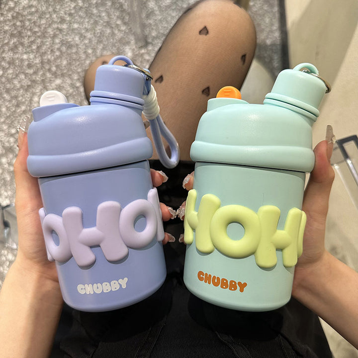 Damen isolierte Wasserflasche mit ergonomischem Tragegriff und fröhlichem Motiv Luvikno