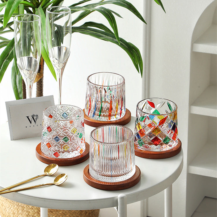 Roterende Multi Farge Flettet Whisky Glass Med Gaveeske | Luvikno