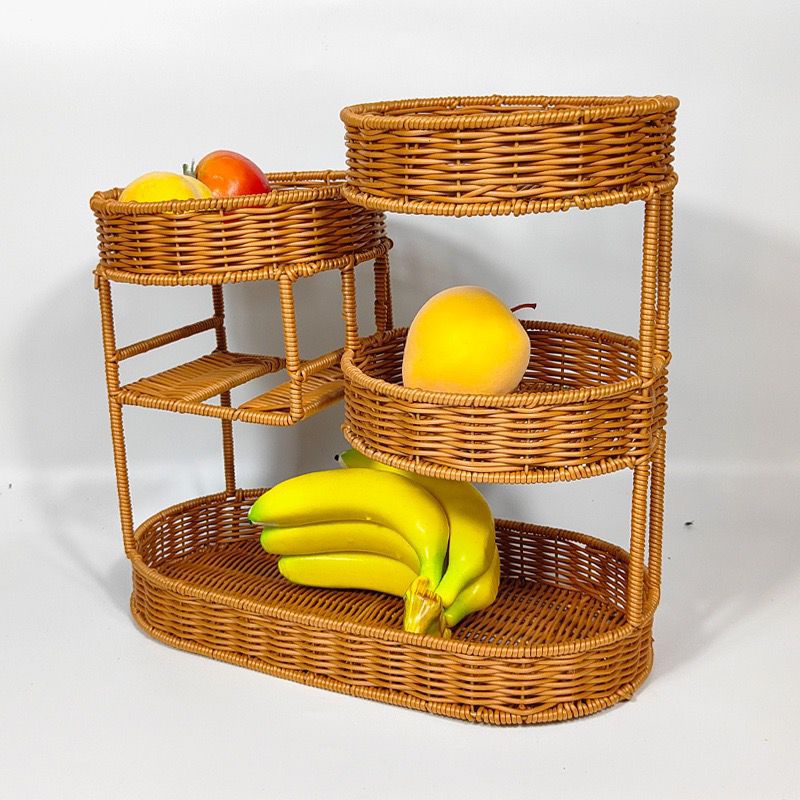 Unisex Rattan Hylle med tre nivåer Luvikno