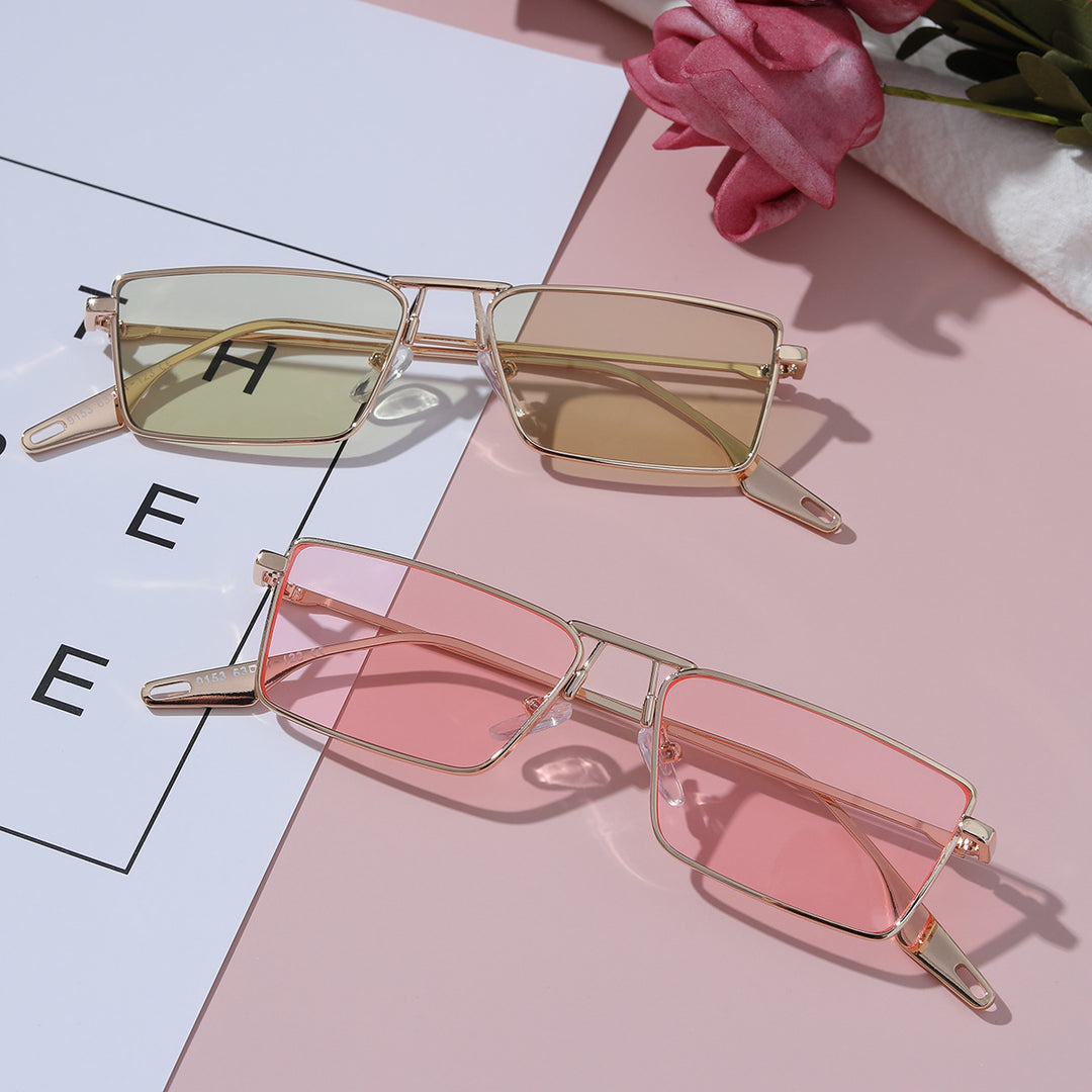 Dame elegant firkantet solbrille med smal metallramme og UV-beskyttelse Luvikno