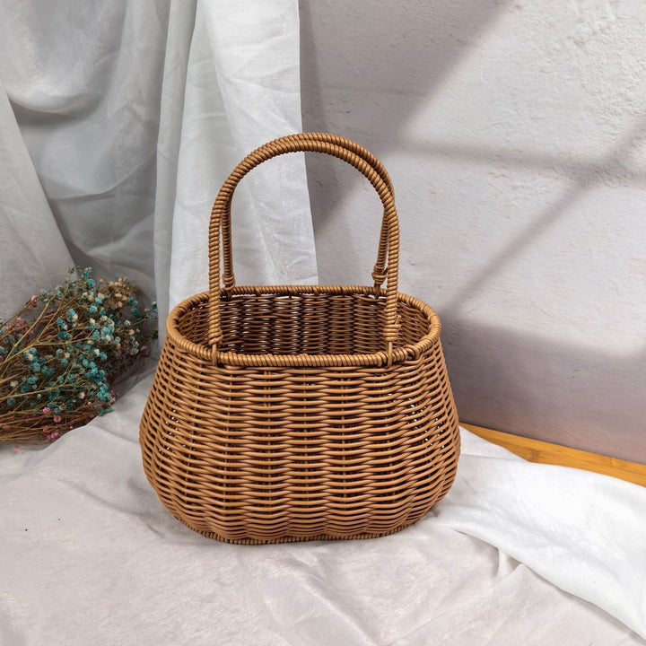Dame stilige Rattan-beholder med perlehåndtak Luvikno