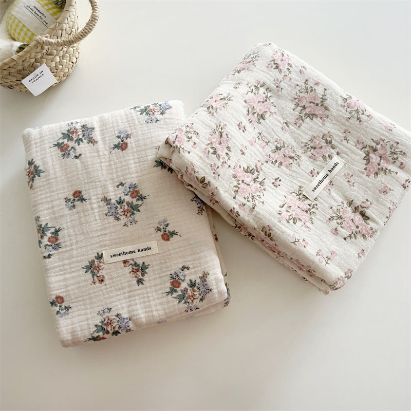 Unisex Bomull Muslin Teppe med Blomsterdesign og Volangdetaljer Luvikno