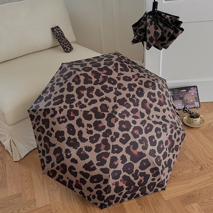 Dame sammenleggbar paraply i moderne leopardmønster Luvikno