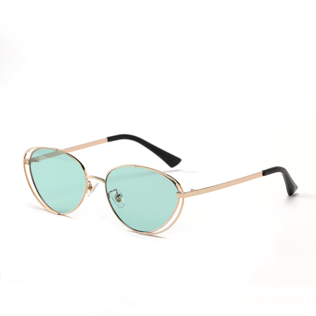 Dame geometrisk solbrille med rødt glass og elegant metallramme Luvikno