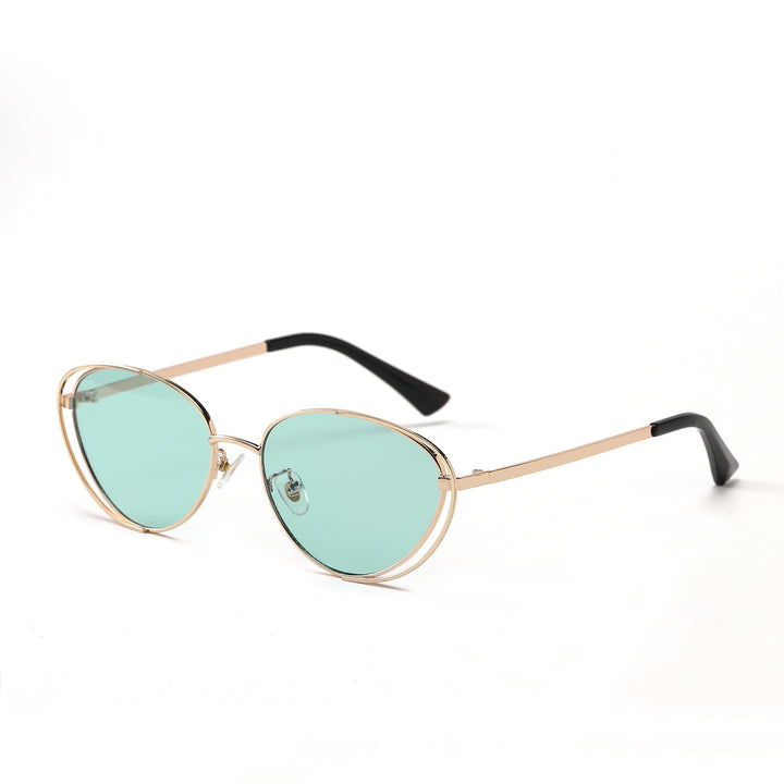 Dame geometrisk solbrille med rødt glass og elegant metallramme Luvikno