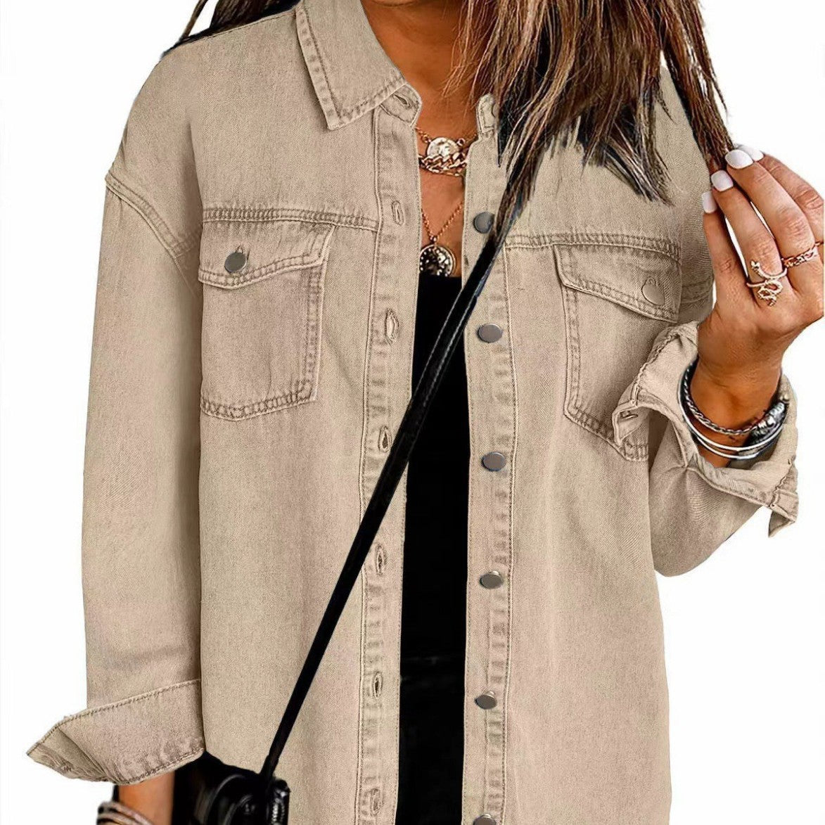 Luvik | Naisille Denim Overshirt halkiöillä ja rintataskuilla