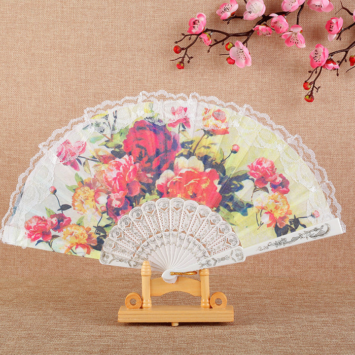 Dame Elegant Håndvifte med florale motiver Luvikno
