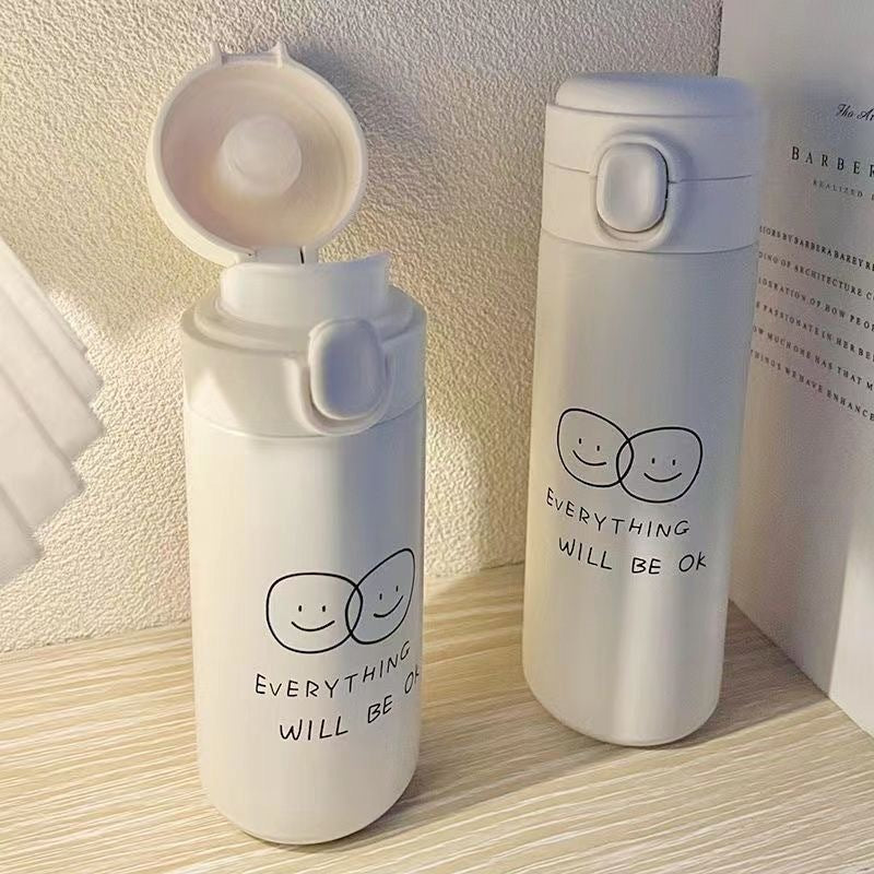 Dame isolerende drikkeflaske med innovativt sikkerhetslås og lyst motiv Luvikno