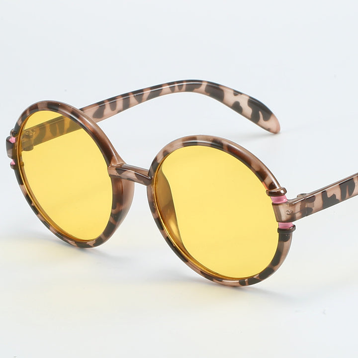 Dame rund solbrille i trendy leopardmønster med UV-beskyttelse Luvikno