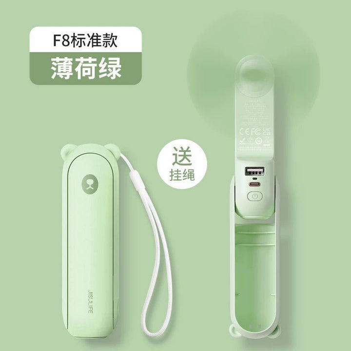 Unisex en størrelse sammenleggbar oppladbar håndvifte med innebygd powerbank og doble USB-ladeporter Luvikno