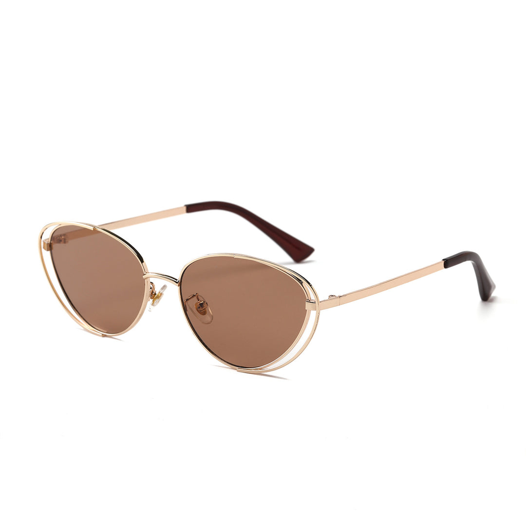 Dame geometrisk solbrille med rødt glass og elegant metallramme Luvikno